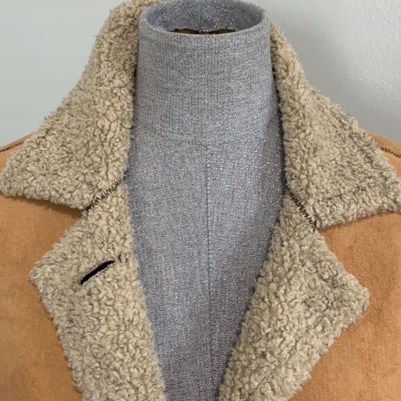 Telluride Clothing Co Camel Faux Shearling Coat With Embroidery At Cuffs Size M - Picture 4 of 17